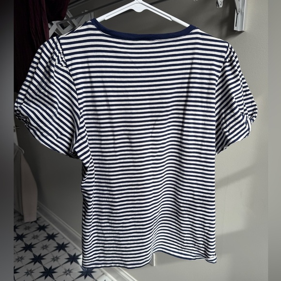 J.Crew blue & white striped short sleeve puffed sleeve crewneck T-shirt small - Picture 3 of 9